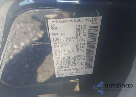 2022 Infiniti Qx60 Sensory Awd из США, поврежденный, VIN 5N1DL1GS8NC336132